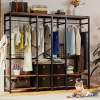 Garment Racks with Shelves, 4 Drawers and 8 Hooks, Heavy Duty Closet Organizer for Hanging Clothes, Freestanding Closet 1