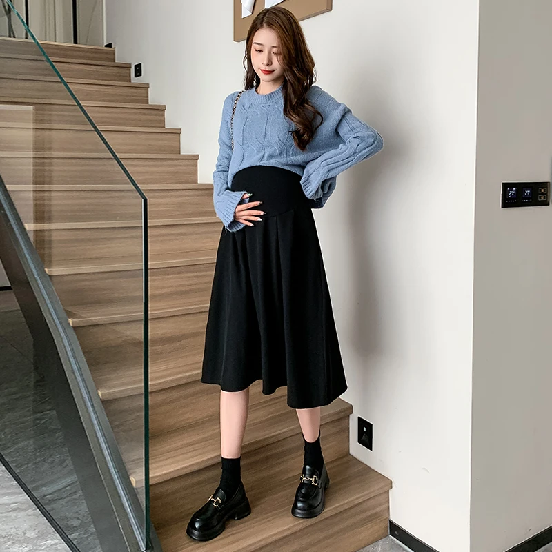 8903# Autumn Korean Fashion Maternity Skirts Elastic Waist belly A Line Loose Bottoms Clothes for Pregnant Women Pregnancy