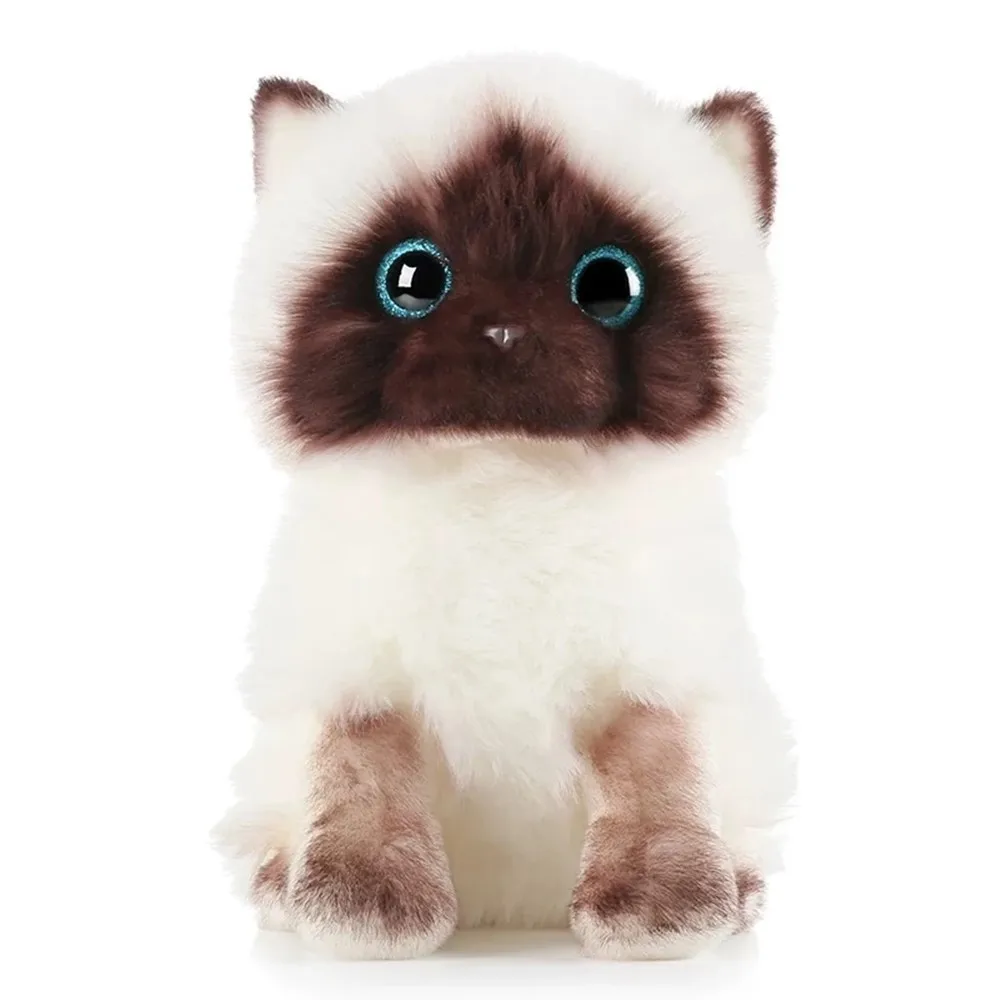 20/26CM Lifelike Cute Siamese Cat Plush Toy Blue Sequins Eyes Kitty Doll Brown And White Face Cat Cartoon Home Decor Kids Gift