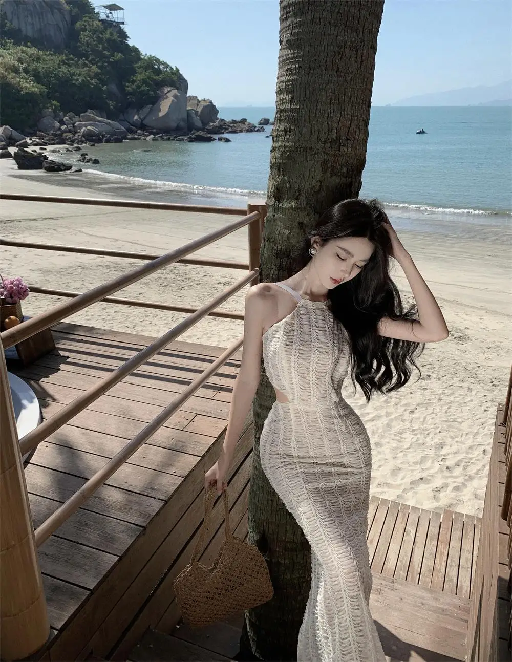 Sexy Knitting Backless Bodycon Dresses for Women Halter Slim Party Dress Sleeveless Korean Fashion Holiday Style Vestidos Mujer