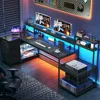 Gaming Desk with Power Outlet, Computer Desk with LED Lights, L Shaped Desks with Drawers, Reversible Home Office Desks 6