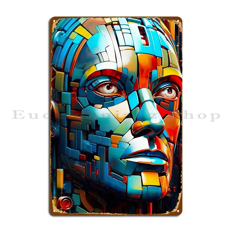 Arte Astratta Robot Faccia Targa In Metallo Classico Vintage Ferro Vintage Cinema Tin Sign Poster