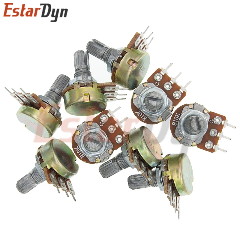 Linear Potentiometer WH148 Linear Potentiometer 15mm Shaft With Nuts And Washers 3pin WH148 B1K B2K B5K B10K B20K B50K B100K with Random Color Cap