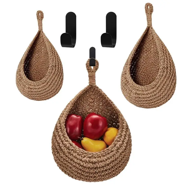 

Wall Fruit Basket Braided Bohemia Suspending Baskets For Kitchen 3 Pcs Fruit Basket Storage Cotton Rope Braided Suspending Bag