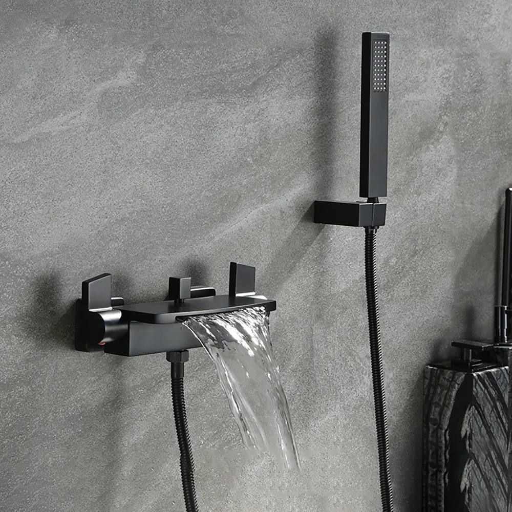 Tianview Waterfall bathtub faucet wall out of the cylinder side hot and cold bath shower shower set into the wall bathtub faucet