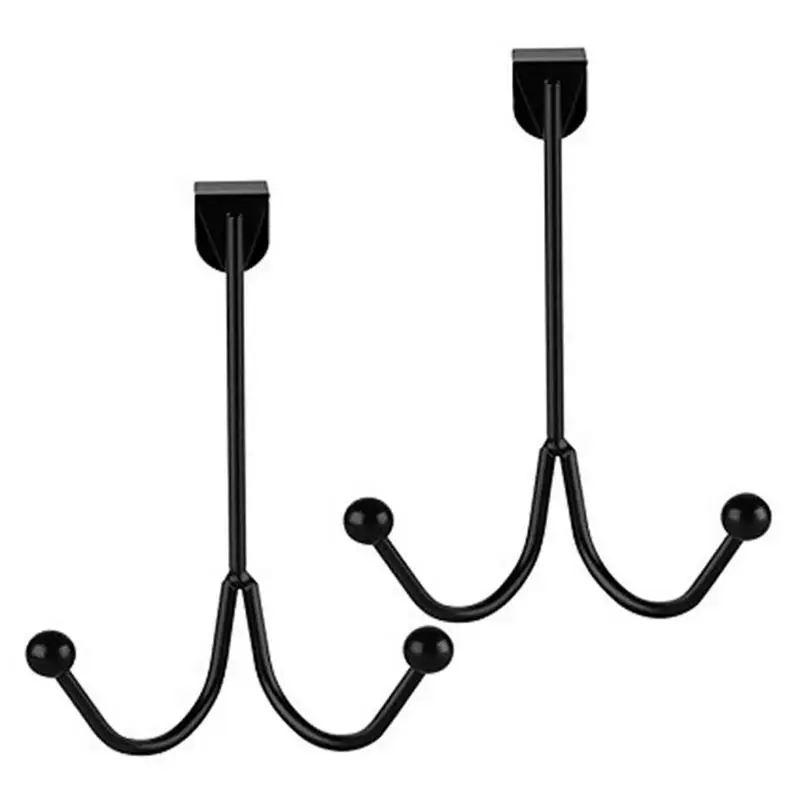 Metal Twin Hooks Metal Prong Shower Door Hooks Hanger Twin Hooks Organizer For Hang Coats Hats Robes Towels Black 1