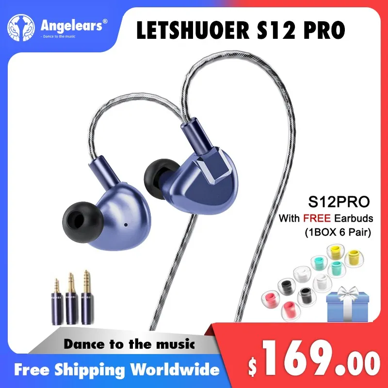 Letshuoer S12 PRO in Ear Earphones Bass Magnetic Planar Driver IEM HiFi  Earphone Silver Plated Copper Cable 3in1 Plug DZ4 Triple