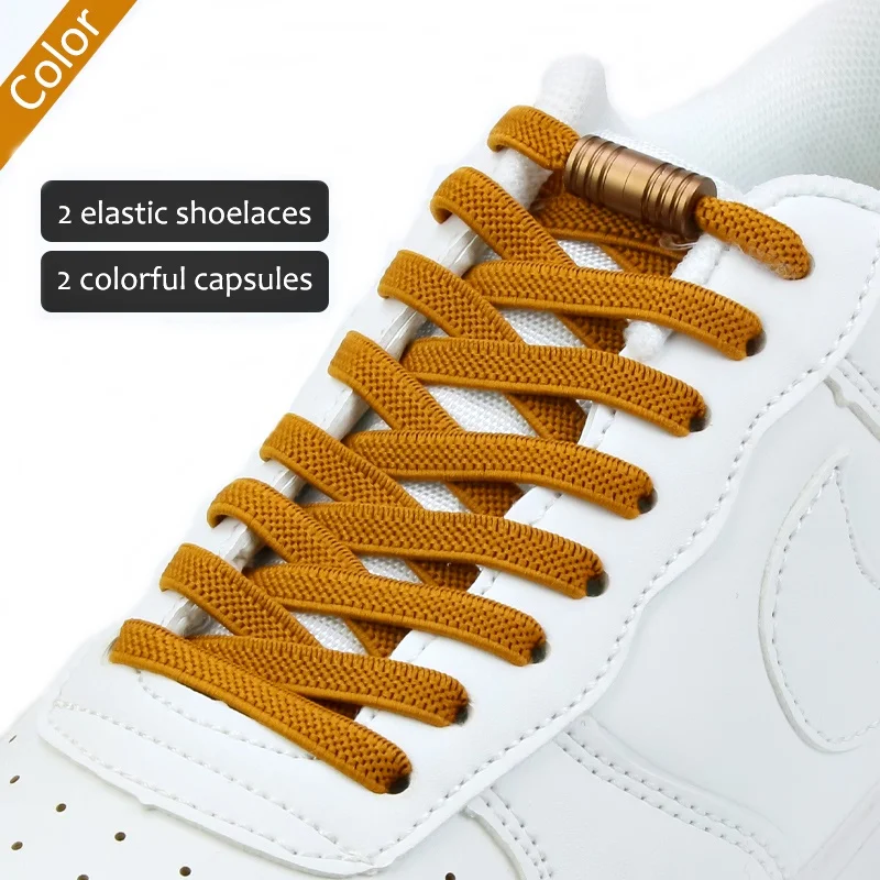 1pair White Elastic No Tie Shoelaces With One-click Buckle, Anti