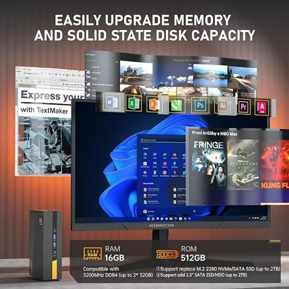 ACEMAGIC 미니 PC, 미니 게임용 컴퓨터, AD15, 인텔 i5-11500B, 16GB DDR4, 512GB, 1TB SSD, 65W TDP, 4K 트리플 디스플레이, WiFi6, BT5.2
