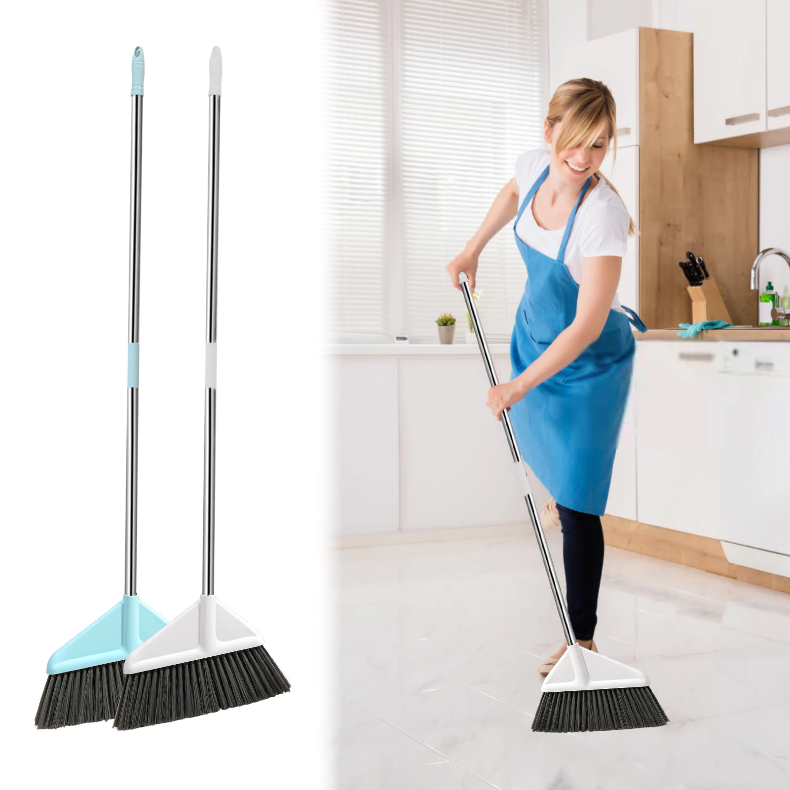 Balai de nettoyage de sol avec Long manche réglable, épurateur de coulis à  poils rigides pour le nettoyage de la salle de bain, de la cuisine et de la  cour