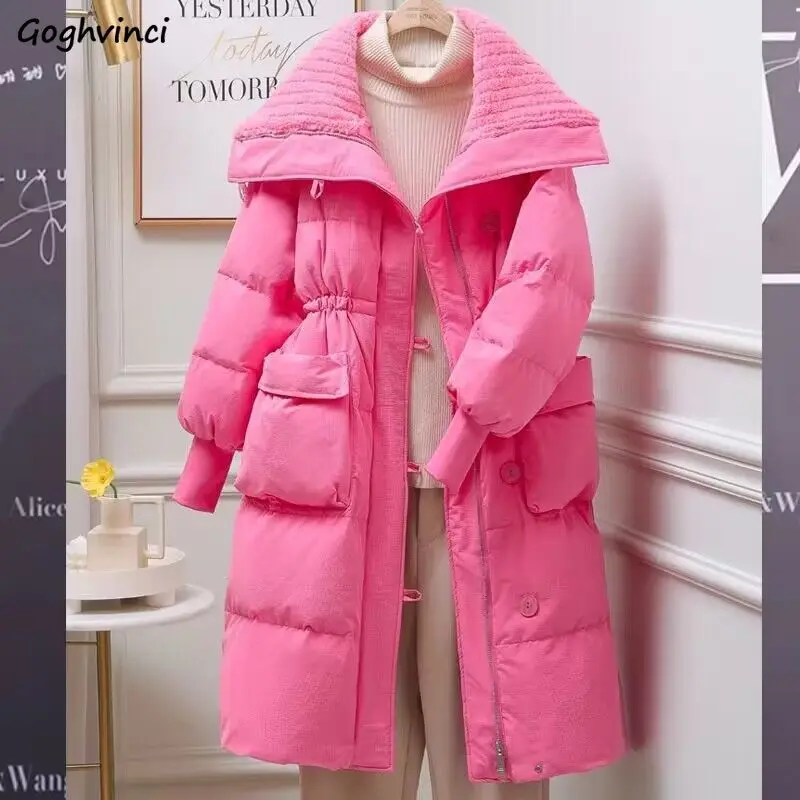 

Women Lapel Parkas Thicken Winter Zip Up Outerwear Young Fashion European Style Lady Chic Streetwear Keep Warm Mid-length Coats