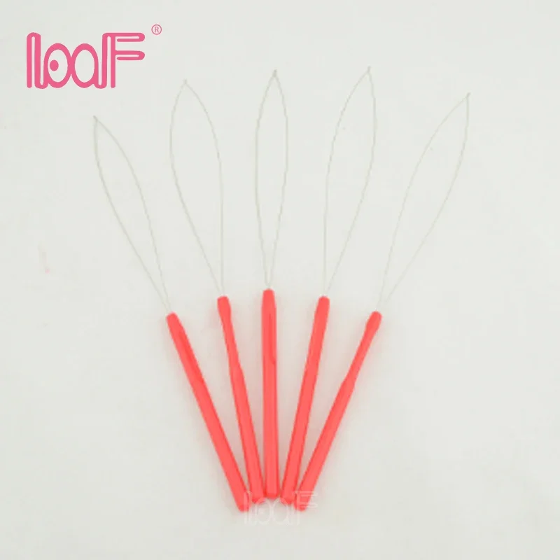 Crochet hooks hair extensions tool 1pcs plastic crochet hook pulling needle Loop threader tool for I tip Hair Extension Micro Ring Tools 6 colors random send