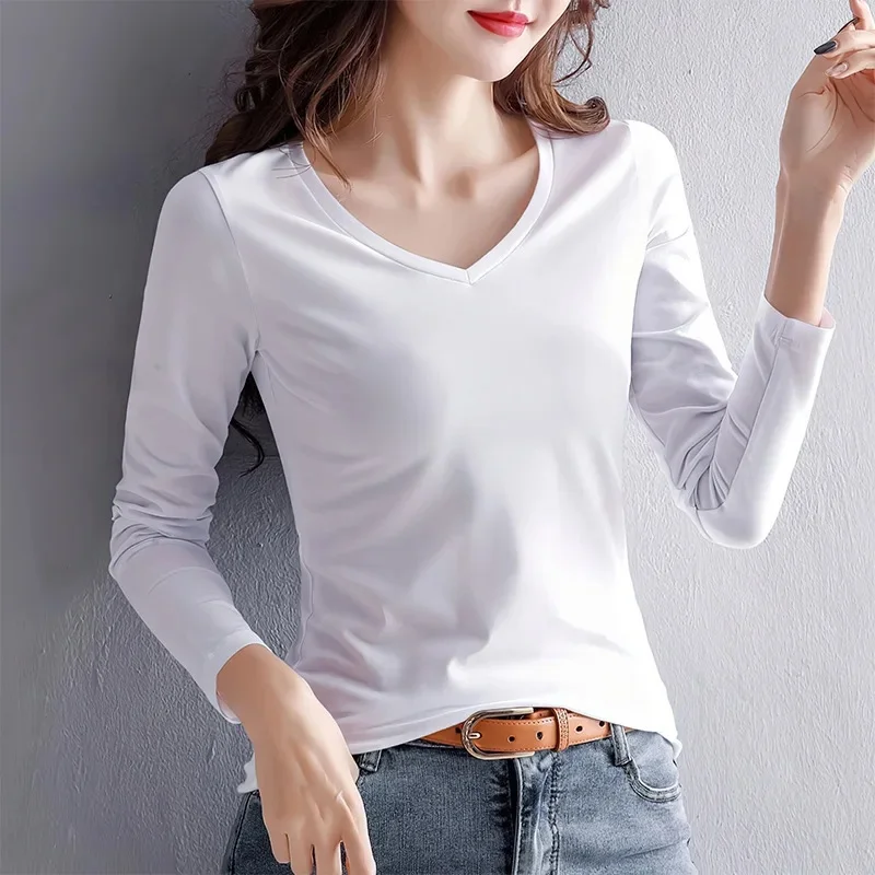 White v-neck long sleeve