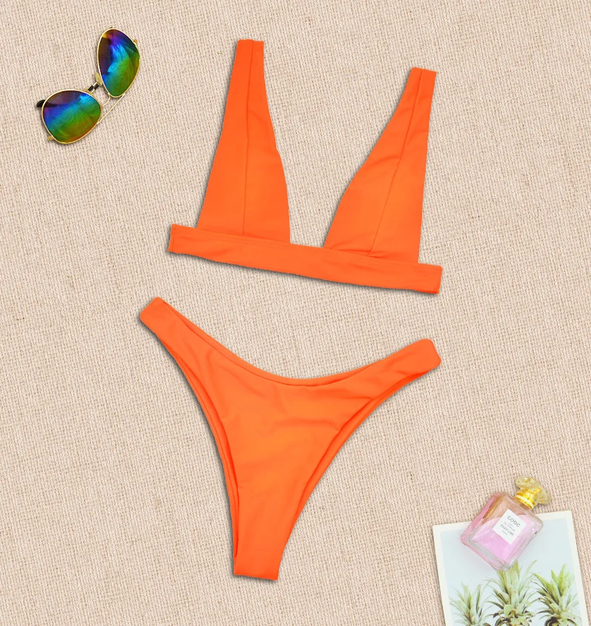 Sexy Bikinis Swimwear Solid Swimsuit Women Push Up Bikini Set V-neck Bathing Suit Female Summer Beach Wear Swimming Suit 2022 cute bikini sets