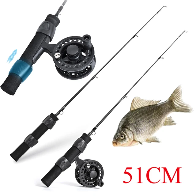 LEO 51cm Ice Fishing Rod+Reel Fiberglass Fishing Pole with Reel Portable  Ultra-short Antiskid Grip Tackle Pesca Fisherman Gear