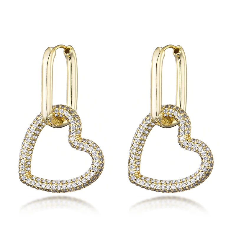 LOVBEAFAS Heart Women's Hoop Earrings Oval Rectangle Hoops Zircon Crystal Geometric Gold Color Elegant Bride Wedding Jewelry