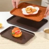 WORTHBUY Rectangular Plastic Storage Tray Wood Grain Food  Serving Tray Fruit Snack Dessert Plate Tea Cup Tray Kitchen Organizer 4