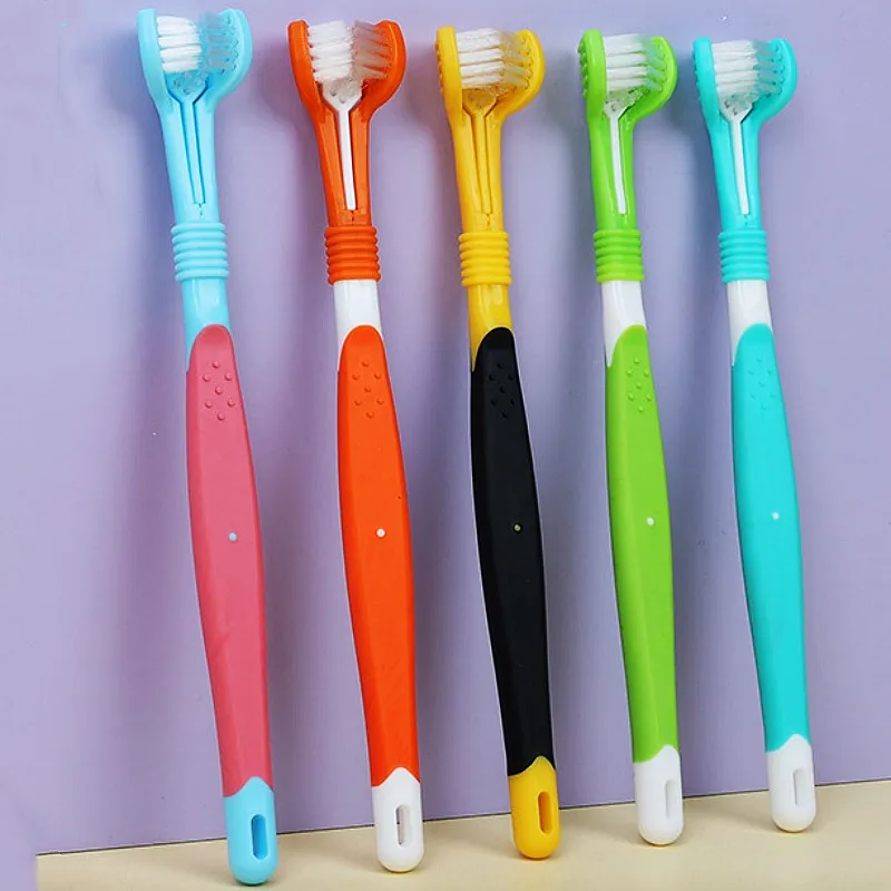 

Dog Toothbrush Three Sided Pet Toothbrush Oral Cleaning Three Headed Brush for Dog Teeth Cleaning Soft Hair Dogs Toothbrushes