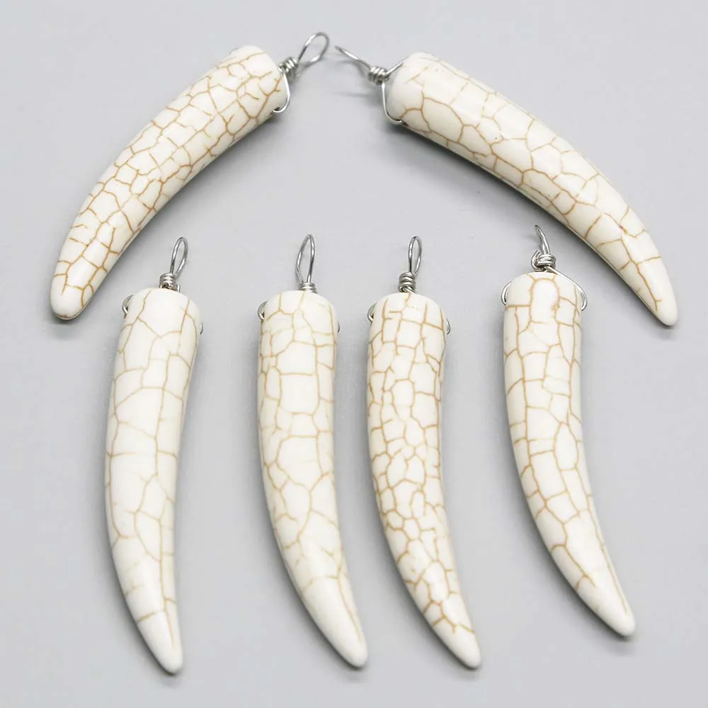 Natural Semi Precious Stone Bull Horn Piercing Necklace Pendant Charms Fashion Jewelry Accessories Wholesale 20Pcs Free Shipping