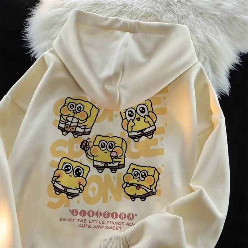 

Kawaii Cute Spongebob Coat Hooded Sweater Zipper Sweater Loose Casual Versatile Lazy Thicken Birthday Gifts Girlfriend Gifts