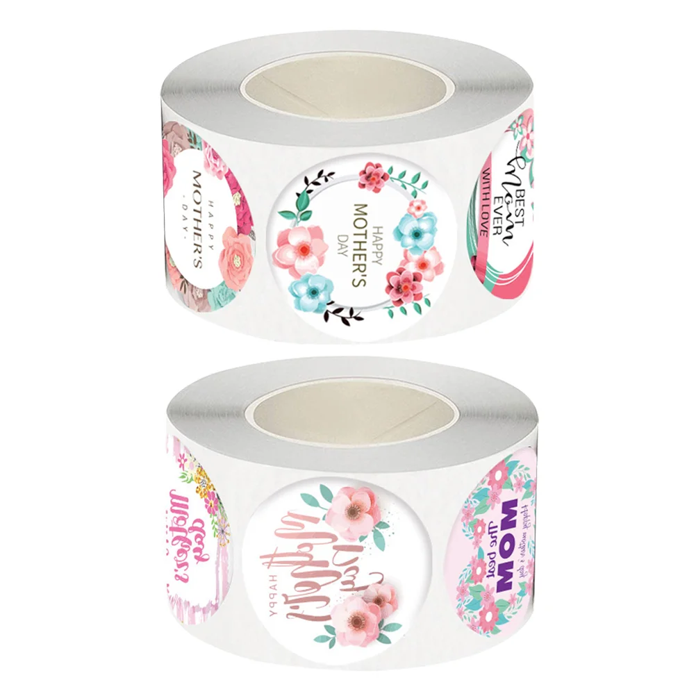 

2 Rolls Decorate Mother's Day Tags Nail Sticker Copper Plate Stickers Envelopes Sealing Labels