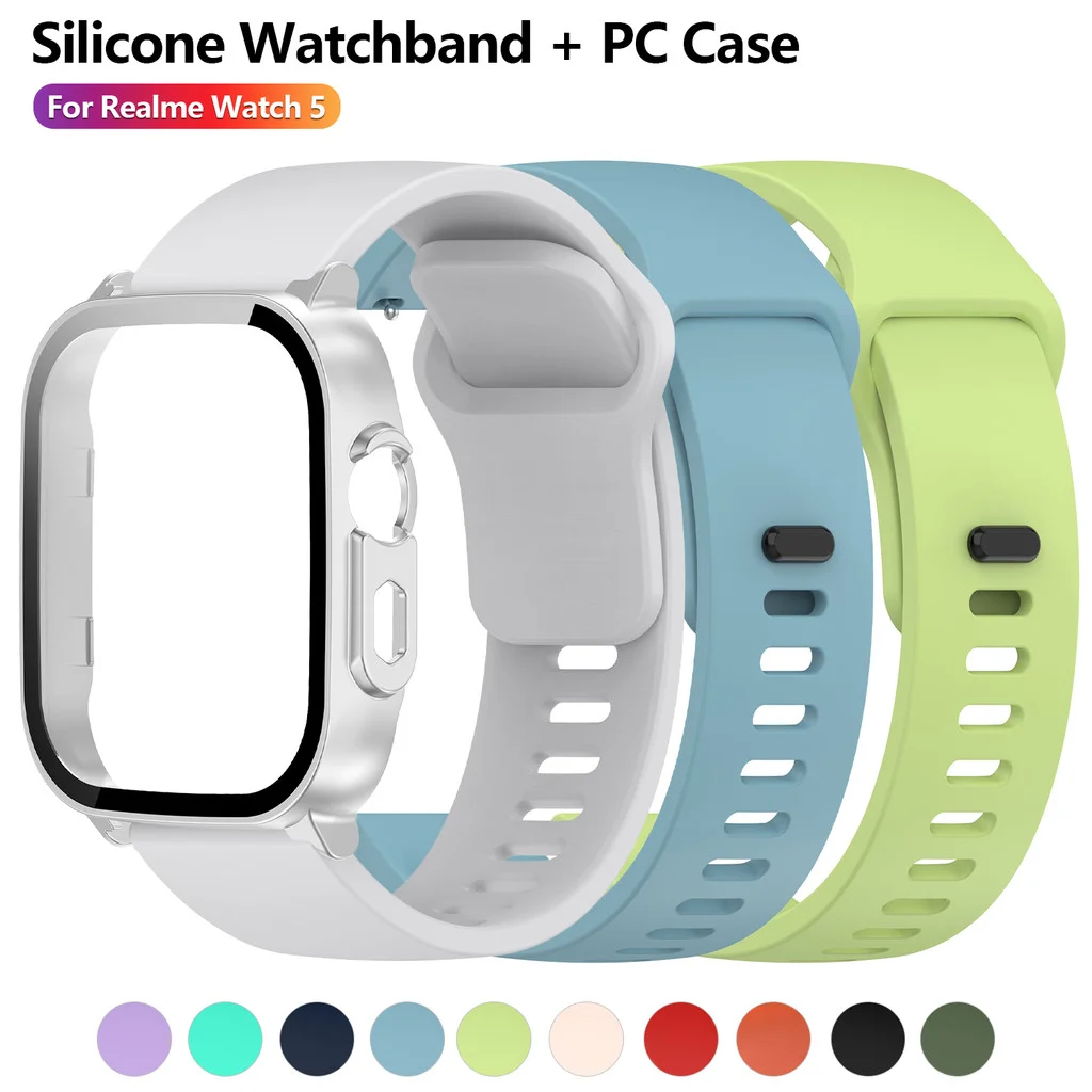 5-Piece Protective Set: Shell, Tempered Glass Protector, & Silicone Strap Band