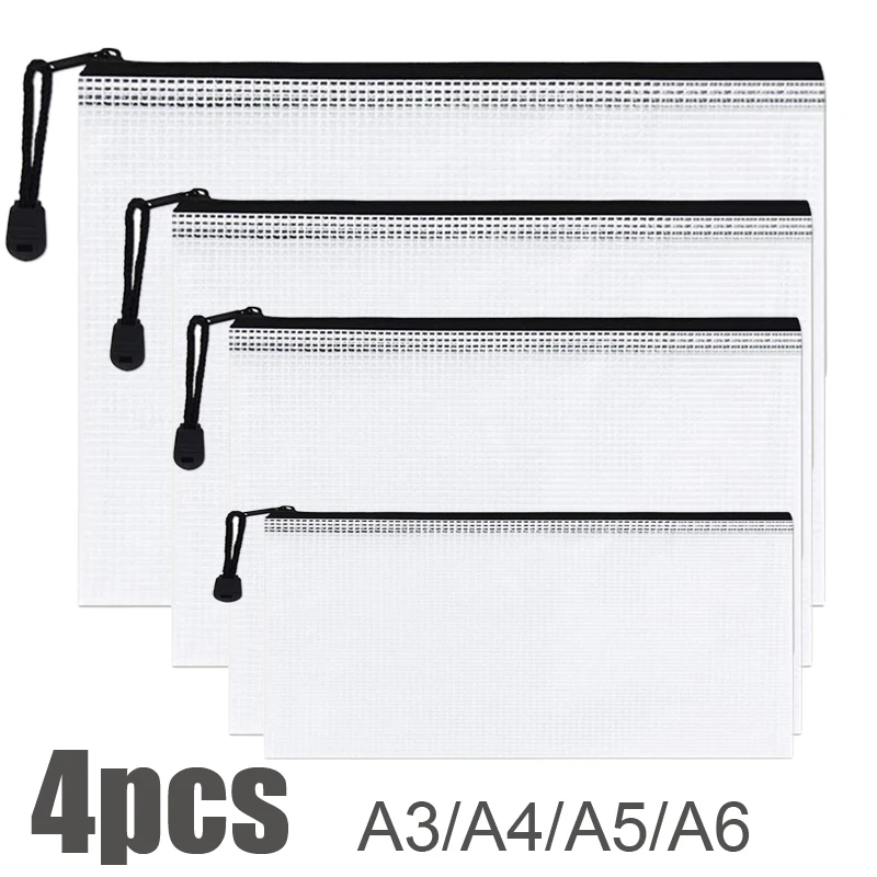 문구 보관 폴더 파일 메쉬 지퍼 파우치 A3 A4 A5 A6 문서 지퍼 파일 폴더, 학교 사무용품 메이크업 가방, 4 개