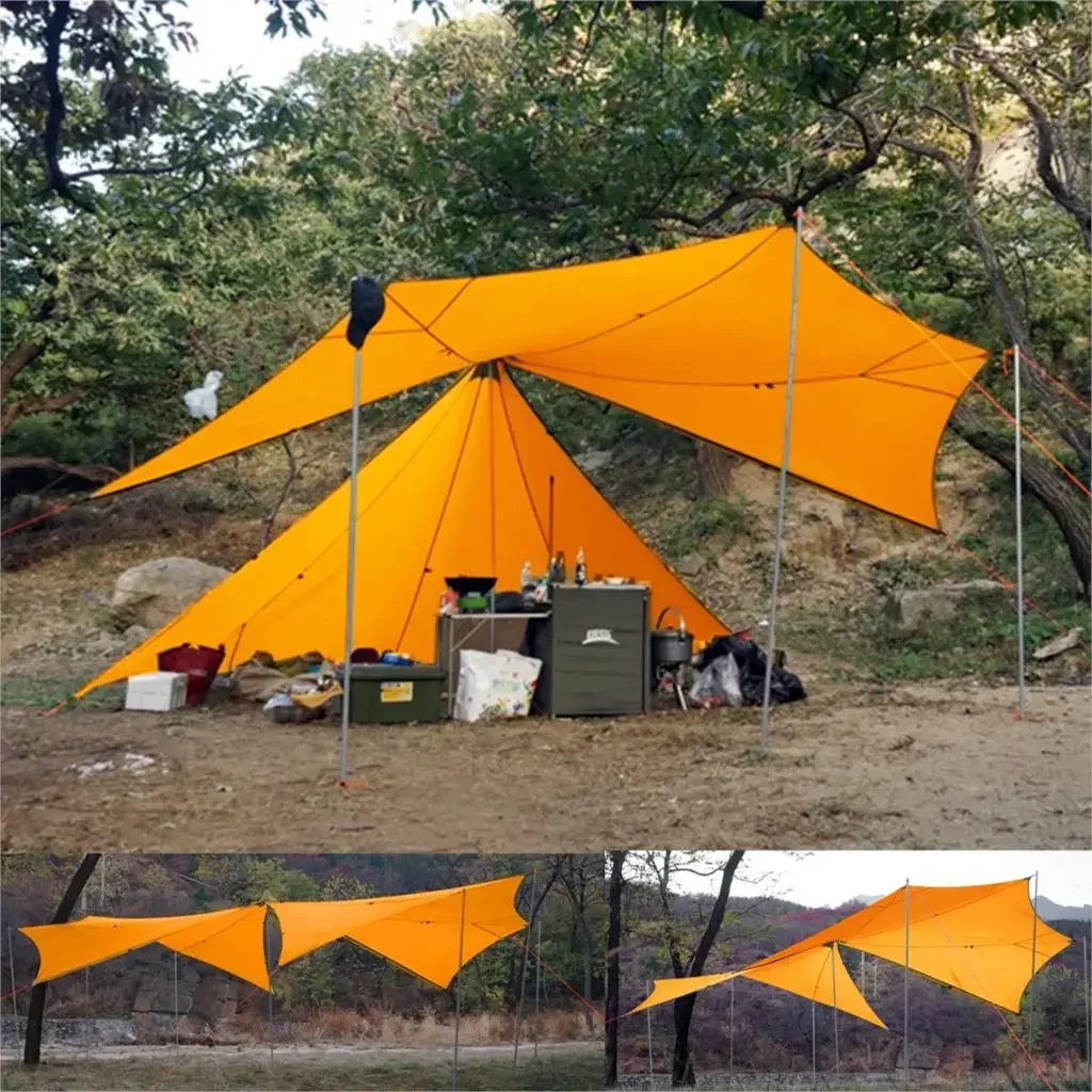 Ultralight 1350g 4 Season 10 Person 20D Nylon Both Sides Silicon Coating Rodless Pyramid Large Space Tent Flysheet Awning Canopy