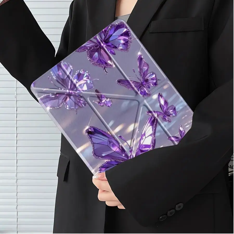 Purple Butterfly Tablet Case with Built-In Holder