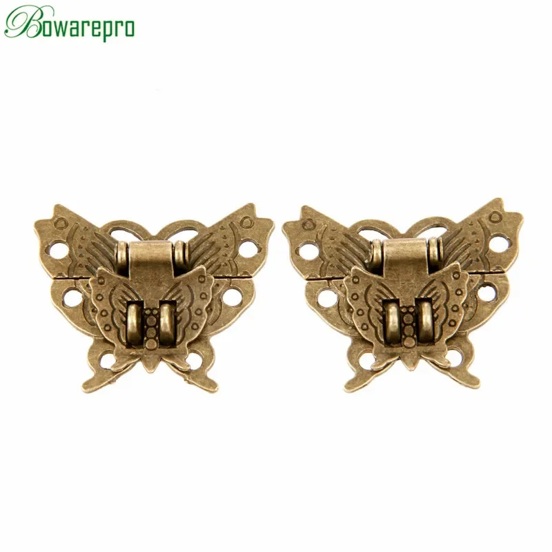 2Pcs Antique Bronze Hasp Latch Jewelry Wooden Box Cabinet Buckle Case Lock Butterfly Design Furniture Hardware 39*45MM