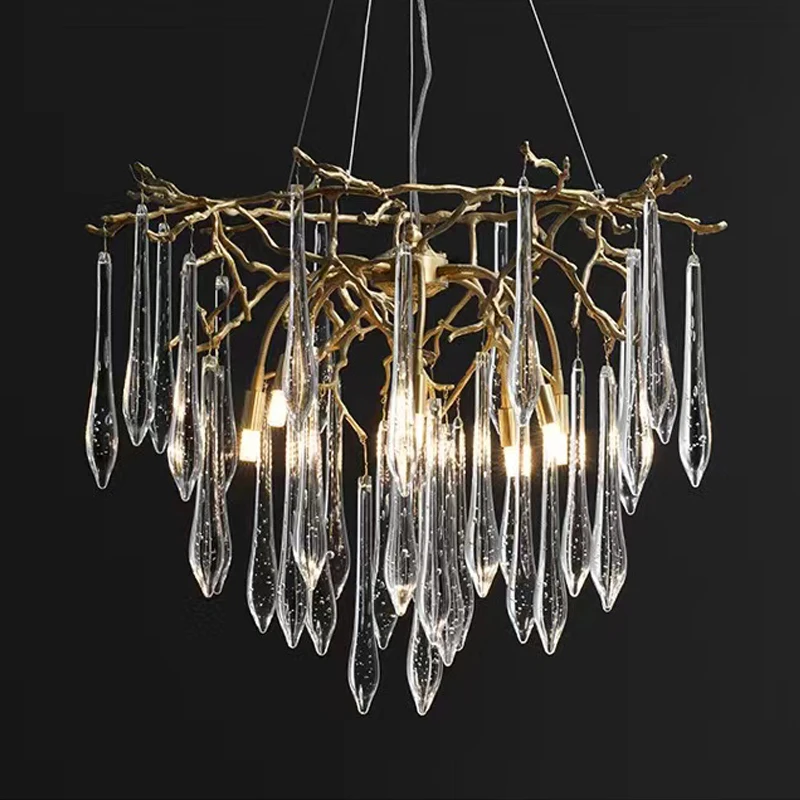 

Современная хрустальная люстра в виде ветвей дерева, из латуни и меди