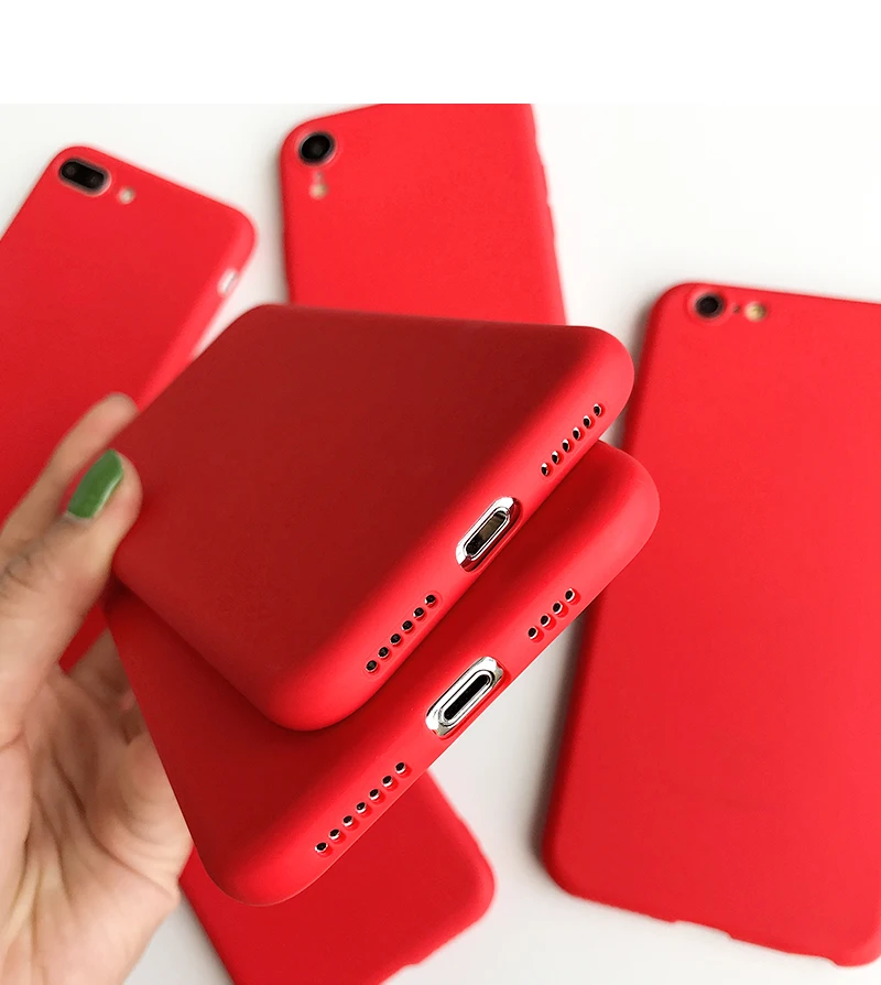 Red Matte Silicone Phone Case - Solid Color Soft TPU Back Cover