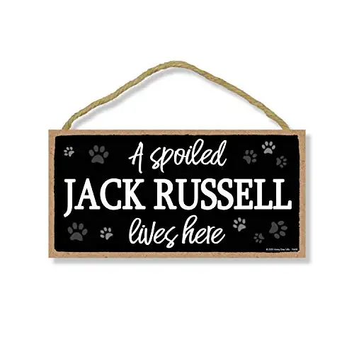 

Honey Dew Gifts A Spoiled Jack Russell Lives Here, Funny Wooden Home Decor for Dog Pet Lovers, Hanging Wall Decorative Sign,