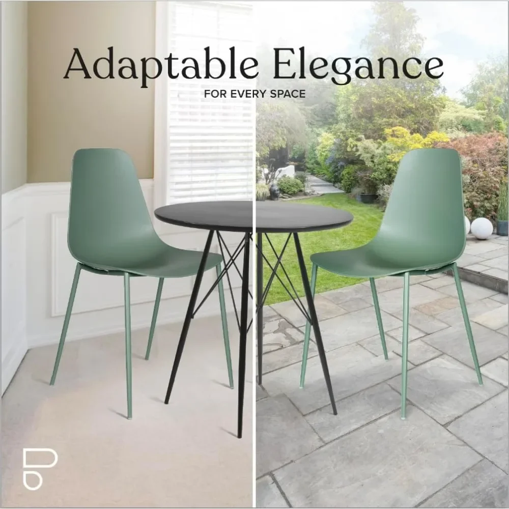 Caf&eacute; Chairs Set of 4-Plastic Dining Chair with Metal Legs-Quick Assembly Simple Cafe Chairs Plastic for Indoor or Outdoor