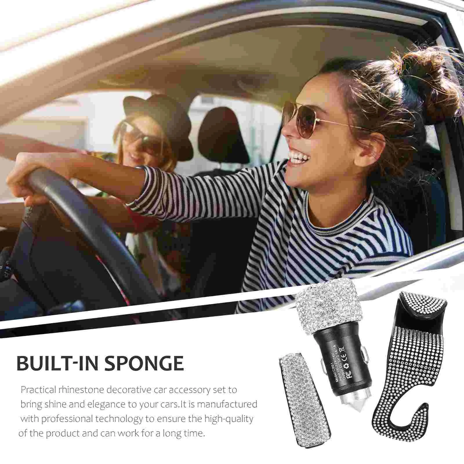 

1 Set Rhinestone Car Accessories Valve Stem Cap Automotive Hook Car Coaster