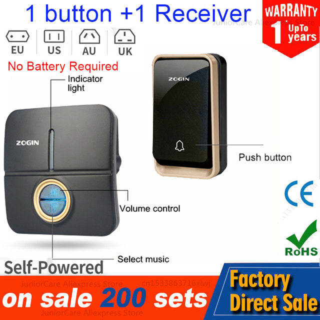 Self Powered Waterproof Wireless Doorbell Smart Home Without Battery Doorbell With Ringtone 150M Remote Receiver Bell