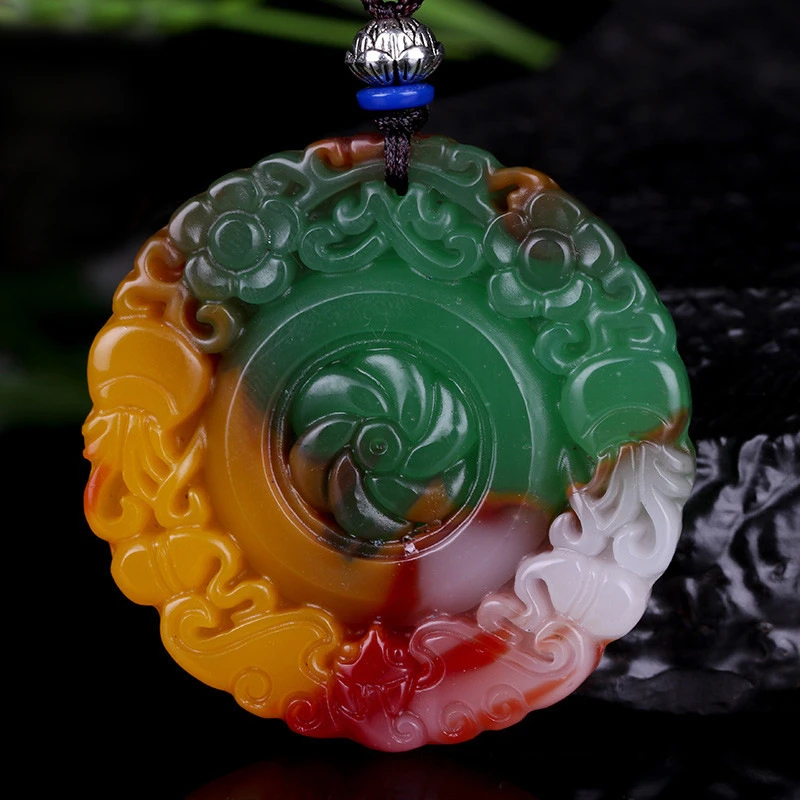 

Gobi Colorful Jade Wind and Fire Wheels Pendant for Men and Women Fashion Versatile Jade Pendant
