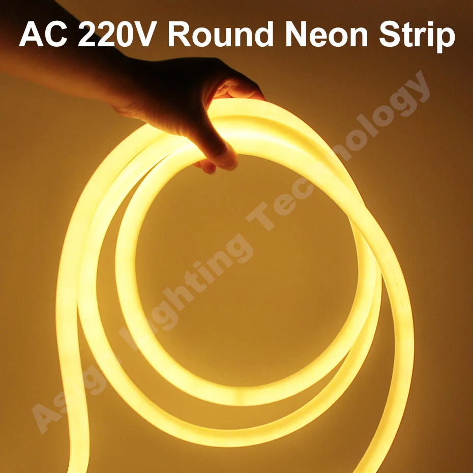 360 Round LED Neon Tube 220V Led Strip Light 120leds/m 2835 Flexible Tape Led Lights IP67 Waterproof for Indoor Outdoor Decor low power 2835 led strip lights 120leds m 9 6w m cri95 90 white p62 waterproof led strip diode tape flexible ribbon led 12v 24v