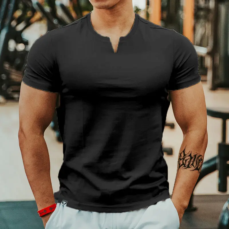 thumbnail image 1 of Camisetas para hombre, camiseta de secado rápido para hombre, camiseta lisa sin logotipo, camiseta lisa para gimnasio, cuello en V, ropa de verano barata y de alta calidad S, 1 of 5