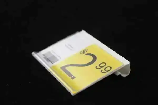 100 Stück/Los, 42 cm breit, weiß, transparenter Hakenaufhänger, Etikettenrahmen, Drahtregal-Preisschilder, Ticket-Clip, PVC-Etikettenhalter-Rahmen – Detail 5