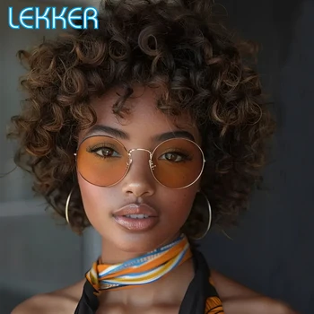 Lekker Highlight Brown Short Afro Kinky Curly Bob 100% Human Hair Wig For Women Brazilian Remy Hair Full Machine Made Daily Wigs