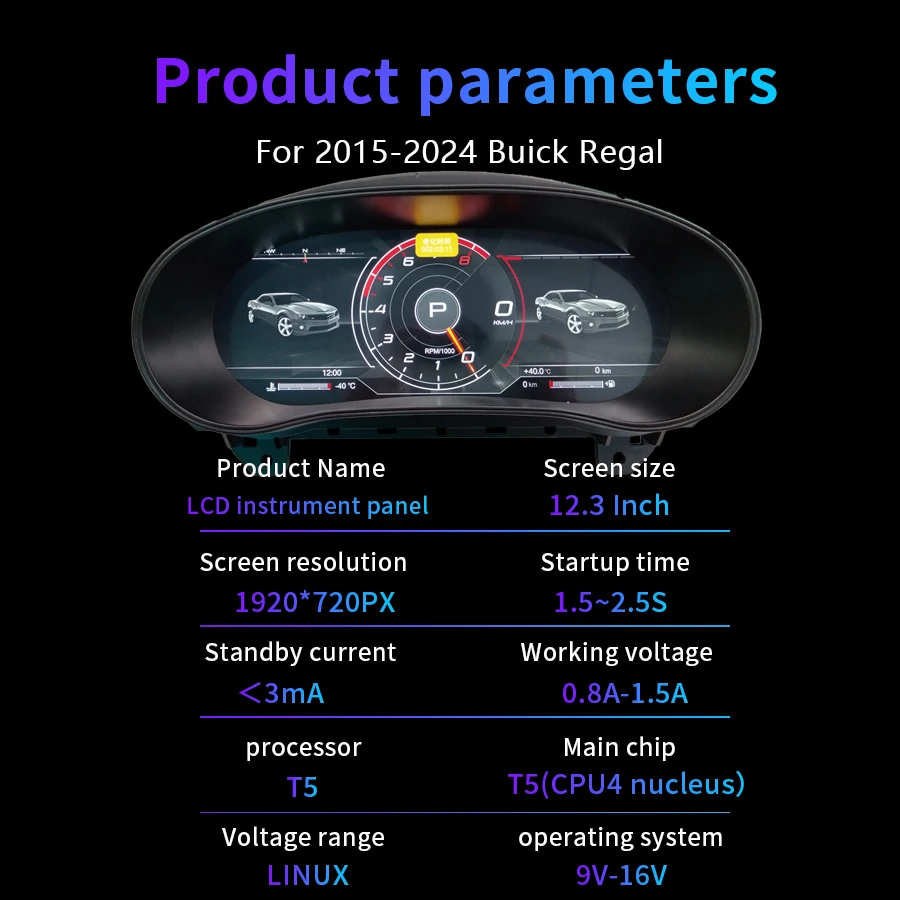 Linux System LCD Digital Dashboard Cluster For Opel Insignia Buick Regal 2014-2019 Virtual Instrument Panel Cockpit Speedometer 5