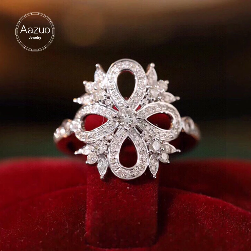 Aazuo Genuine 18K AU750 White Gold Rings For Women Natrual Diamonds Leaves Plant Anniversary Wedding Gifts Chic Fine Jewelry chic jewelry sets for jewelry earrings rings organizer packing dispaly present bag small pouches for wedding christmas gift bag