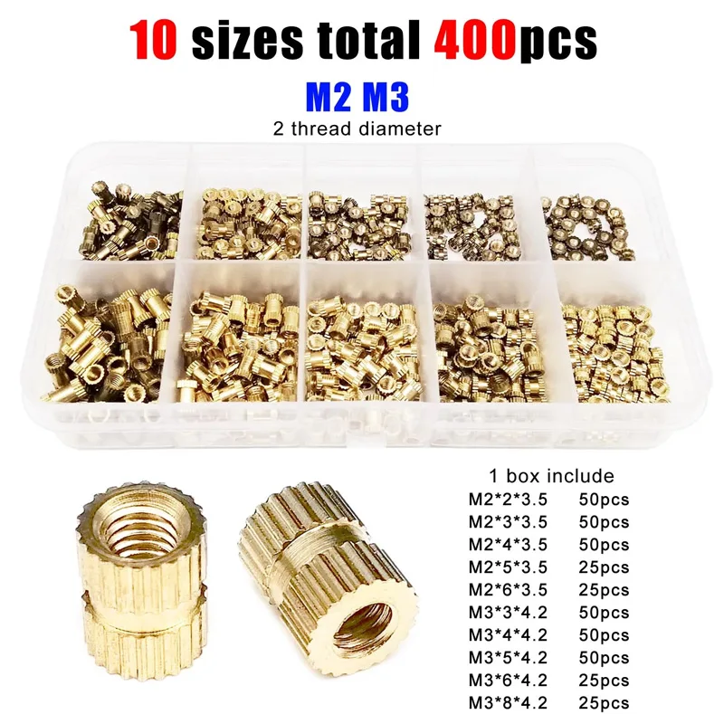 insert nut 400pcs Injection Molding Knurl Insert Nut Embedded Nutsert Assortment Kit Set 10 Mix Size M2 M3 Solid Brass Copper