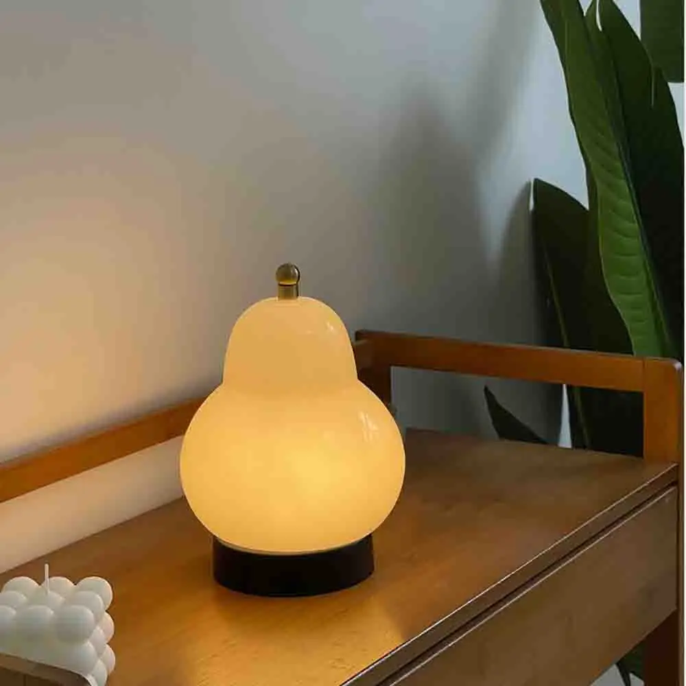 

Medieval French Cream Pear Table Lamp Bedroom Bedside Study Living Room Rechargeable Touch LED Glass Small Table Lamp