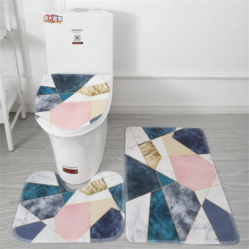 

Geometric Pattern Bathroom 3-piece Modern Bathroom non-slip Carpet Foot Mat Toilet Mat Decor Super non-slip Absorb water