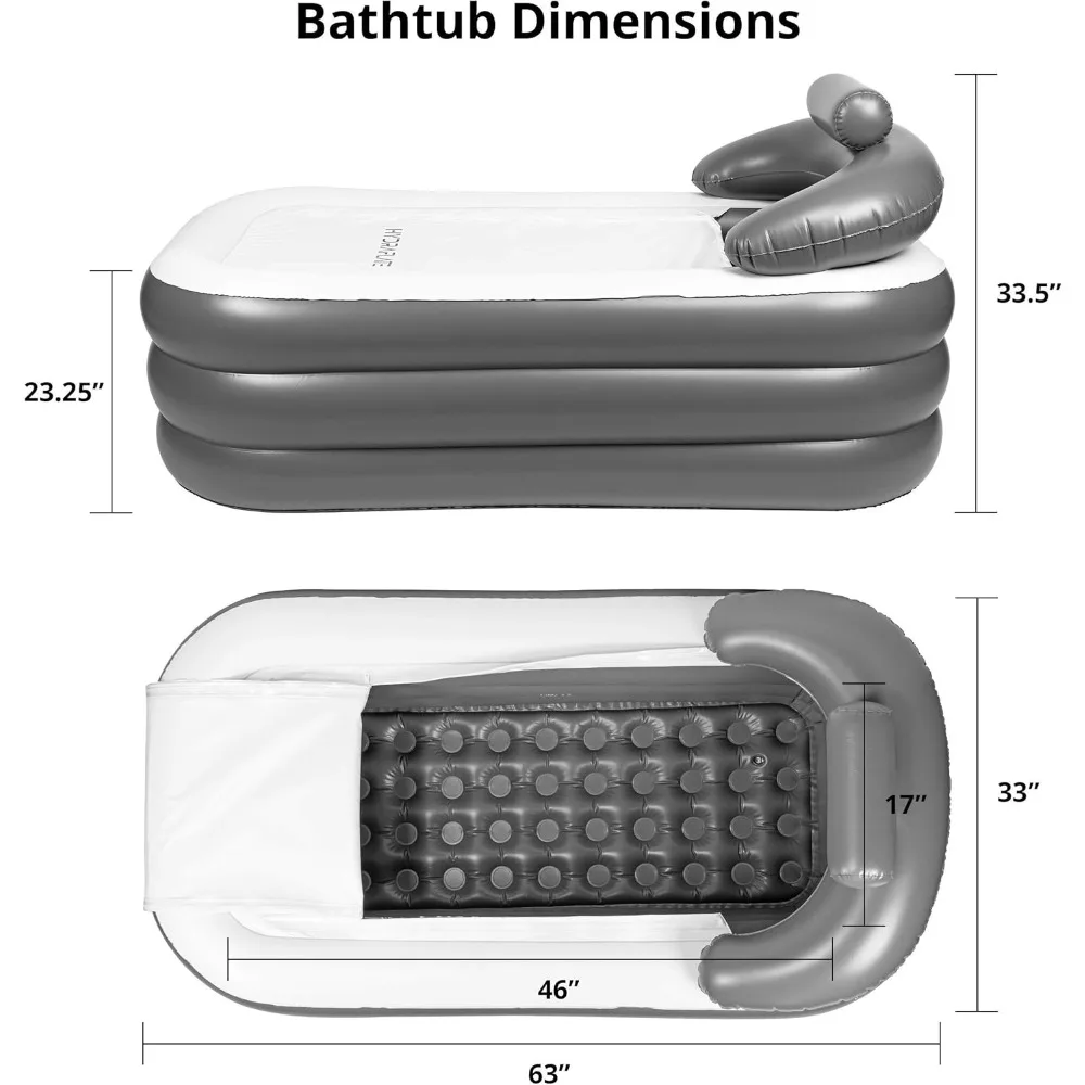 63"x33" Inflatable Bathtub Adults, Cold Plunge Tub, Bath Tub for Athletes, Foldable Bathtub, Portable Bathtub Adult 2