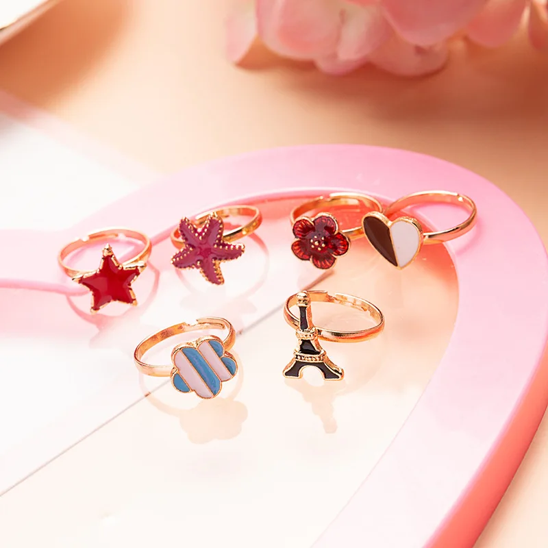 Finger Ring 10pcs/lot Cute Cartoon Kids Rings Candy Flower Animal Bow Shape Ring Girls Jewelry Enamel Flower Crown Finger Ring For Children