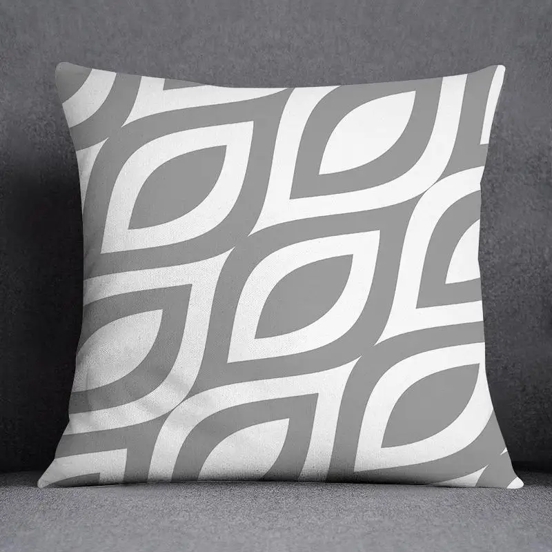 3pcs/lot 45X45CM Gray Lumbar Pillow Case Polyester Geometry Leaf Floral Stripes Plaids Print Sofa Throw Cushion Cover Home Decor