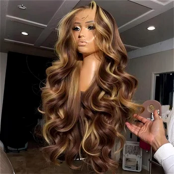 30 Inch Honey Blonde Ombre Lace Front Wig Human Hair 13x4 HD Lace Front Wig 4/27 Highlight Ombre Body Wave Lace Frontal Glueless 1